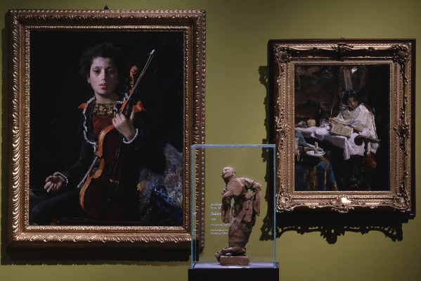 dalla mostra, foto con opere di A.Mancini e scultura di V.Gemito