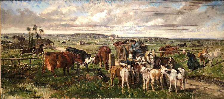 Giuseppe Palizzi, La traite des veaux dans la Vallée de la Touque, Normandie (1859)